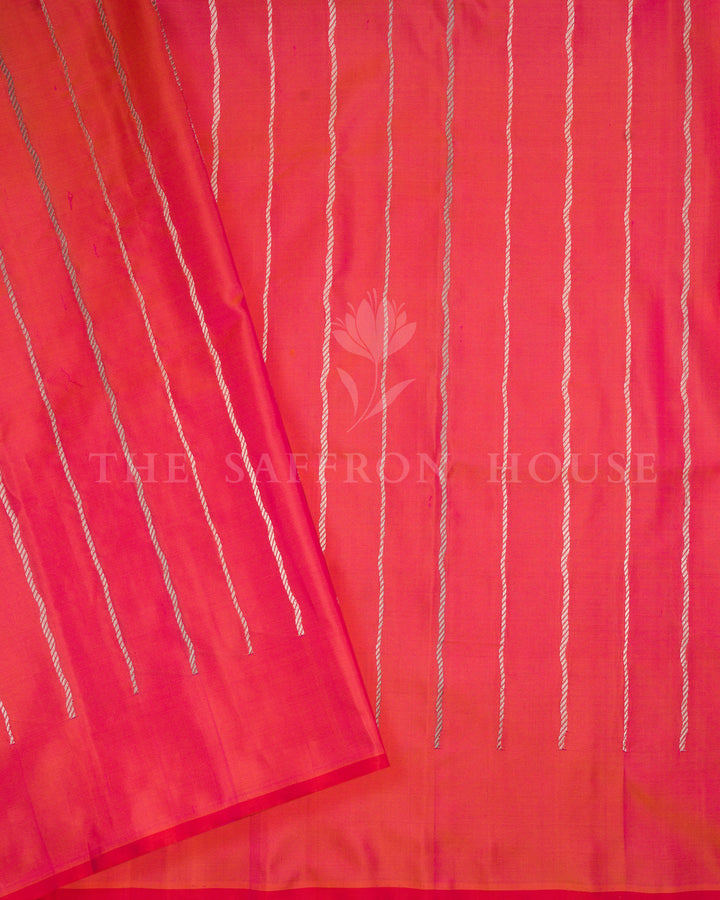 Vermilion Red Handwoven Mashru Banarasi Saree with Meenakari Work - TSH250515