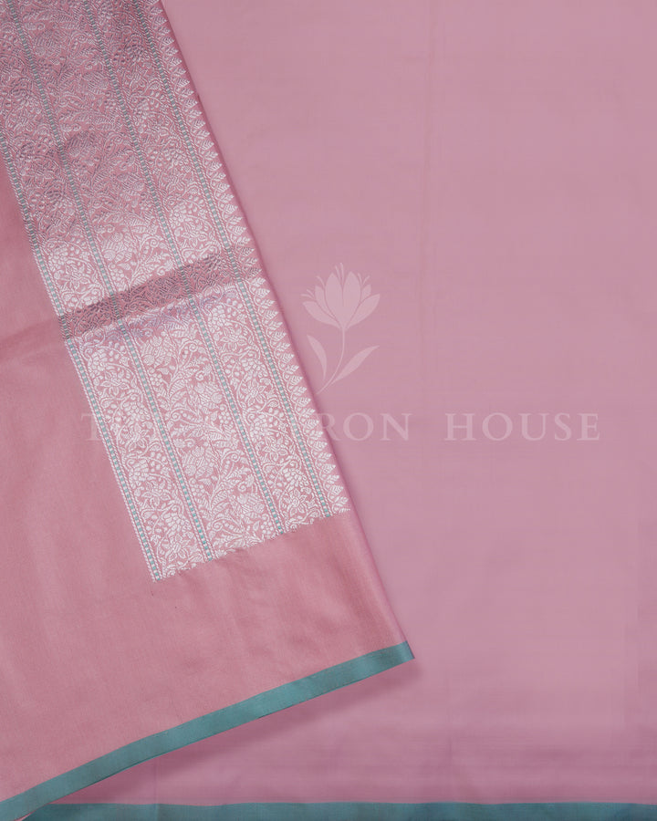 Rose Pink And Mint Handwoven Ek-Tar Banarasi Saree - TSH250362