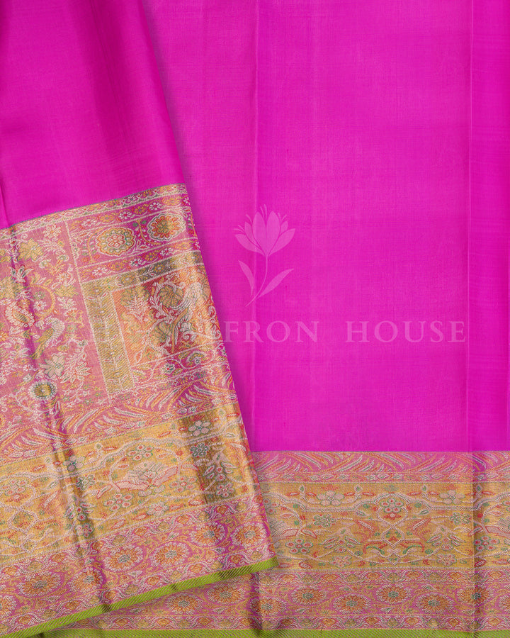 Pistachio Green Handwoven Jamdani Kanjivaram Silk Saree with Meenakari Work - TSH250088