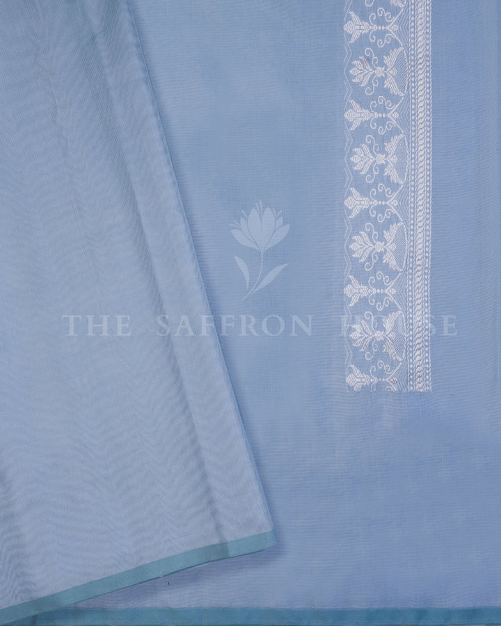 Sky Blue Handwoven Mashru Banarasi Saree - TSH250355