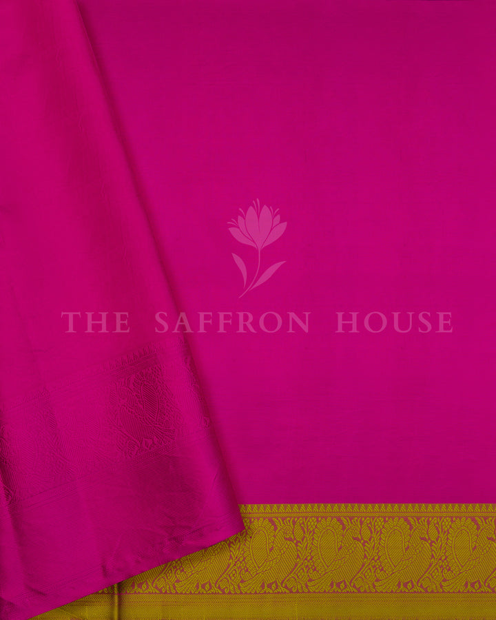 Mustard Yellow Printed Kanjivaram Silk Saree with Ganga Jamuna Border - TSH000010