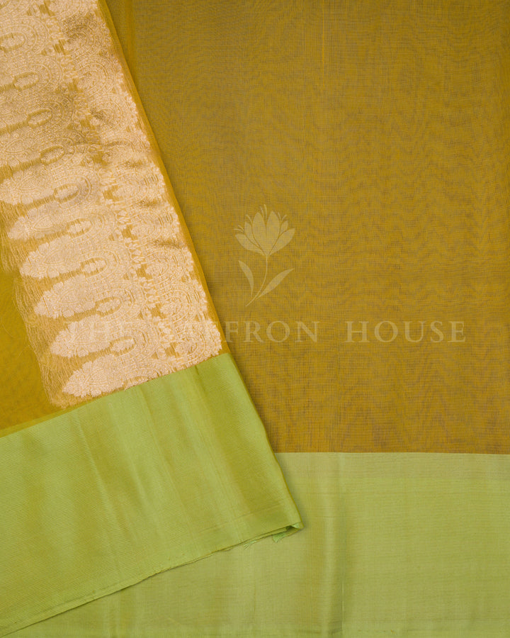 Marigold with Lime Handwoven Kora Banarasi Saree - TSH250510