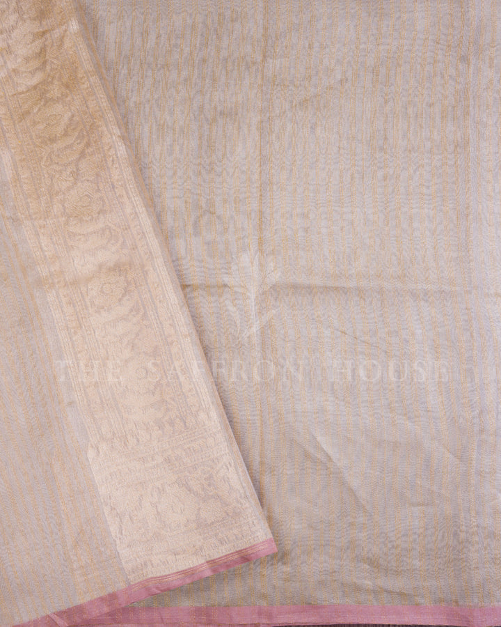Champagne Gold Handwoven Cutwork Jamdani Kora Silk Saree with Meenakari Work - TSH250501