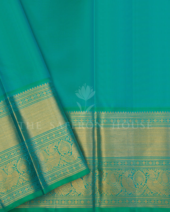 Deep Raspberry Pink And Sea Green Handwoven Kanjivaram Silk Saree - TSH250294