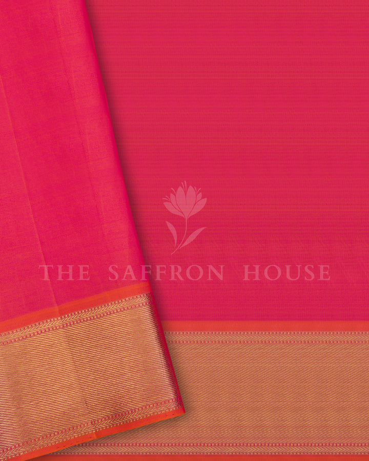 Dusty Mauve and Scarlet Orange Handwoven Kanjivaram Silk Saree - TSH250089