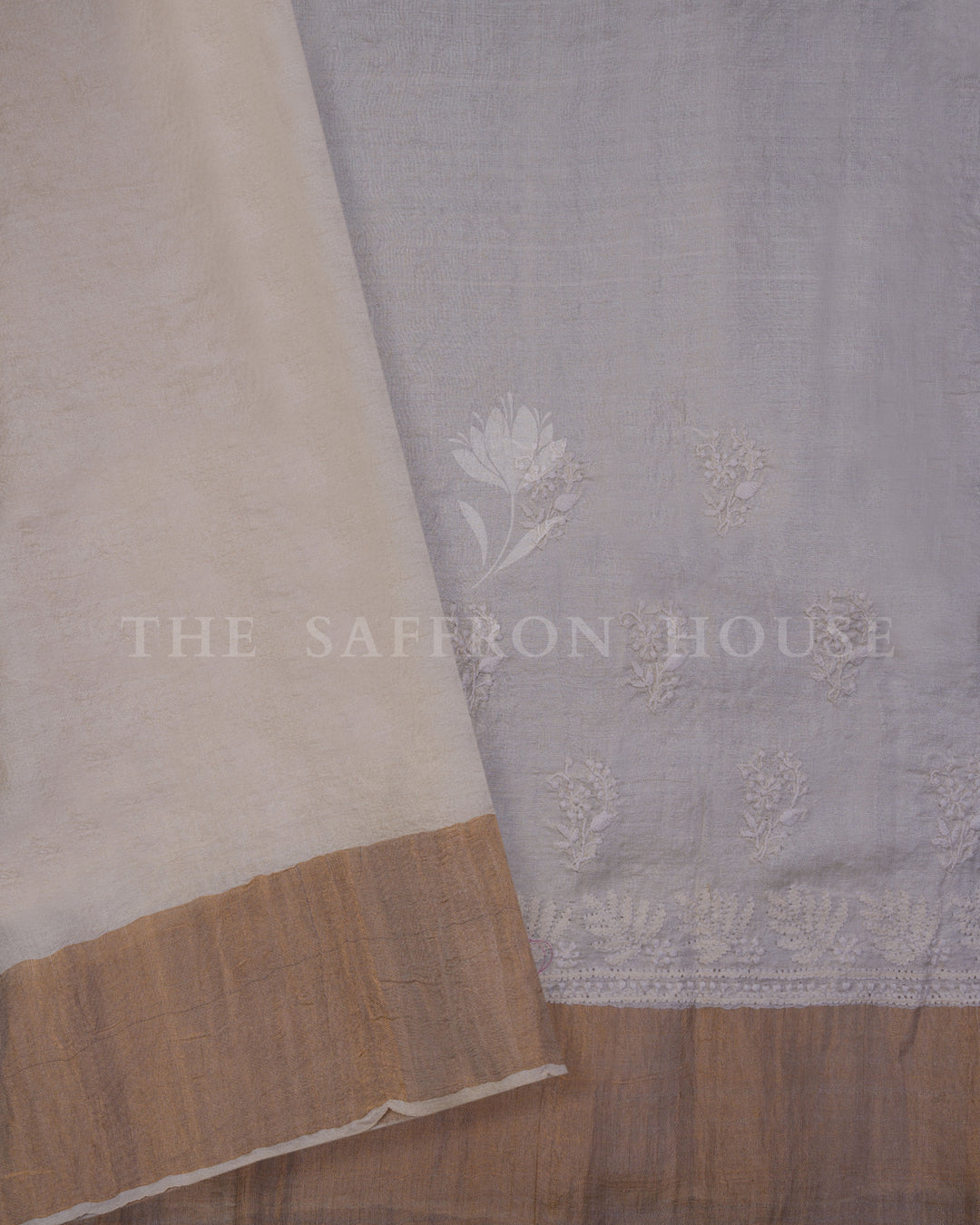 Ivory Desi Tussar Silk Chikankari Saree - TSH250571