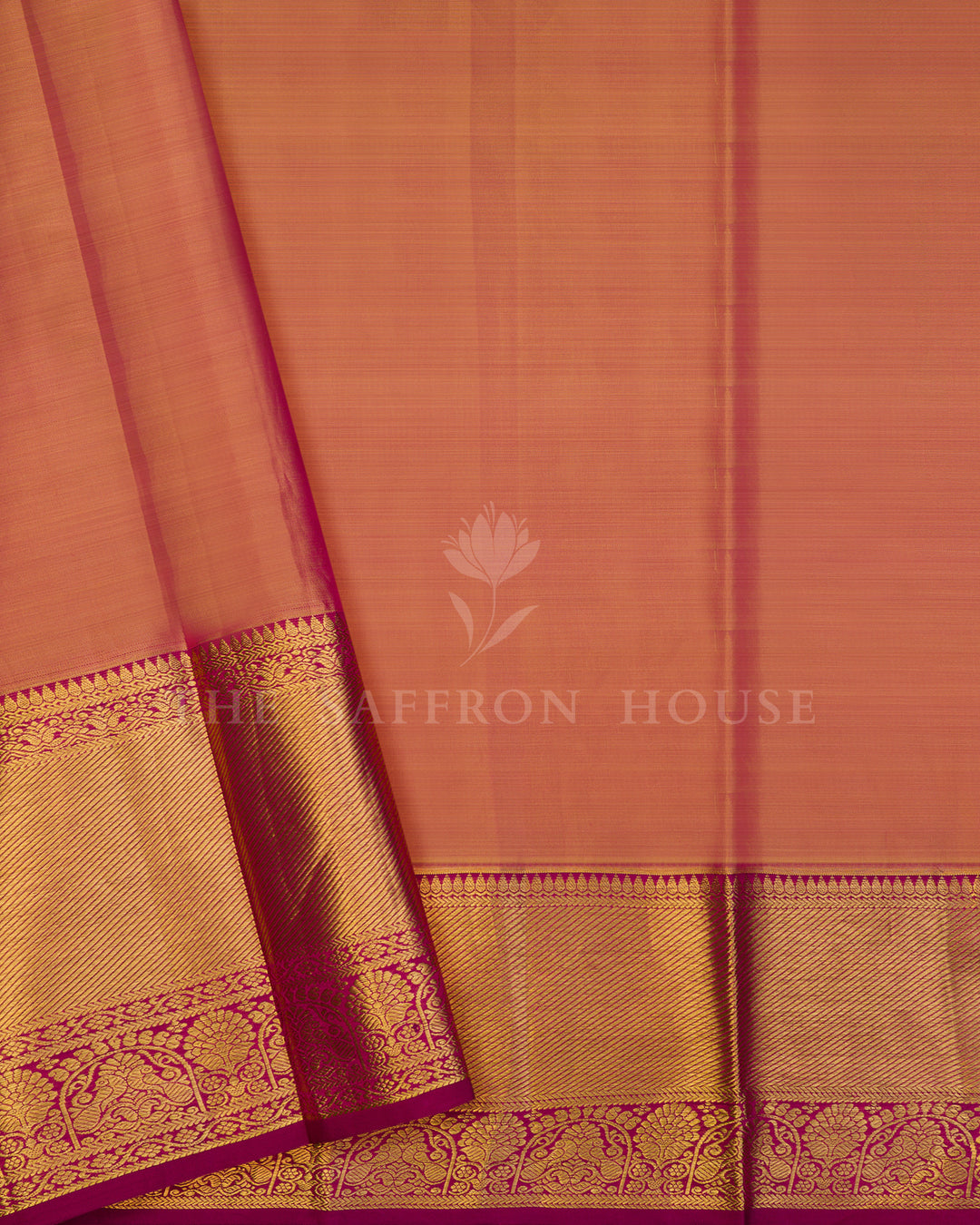 Handloom Kanjivaram Tissue Silk Saree in Gold And Rasberry Pink - TSH250247