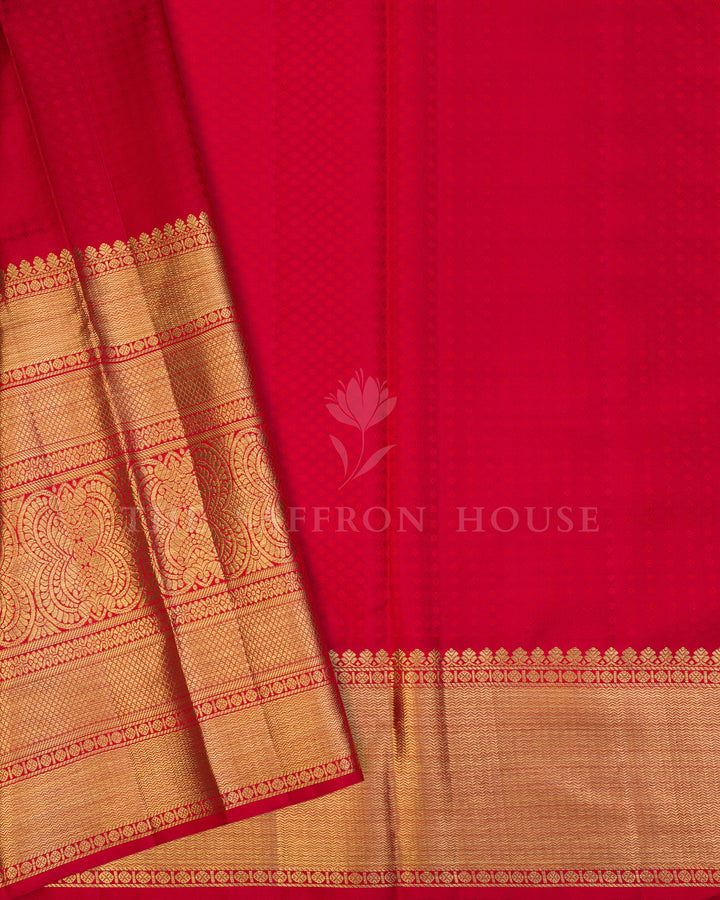 Bottle Green And Red Handwoven Kanjivaram Silk Saree - TSH000001