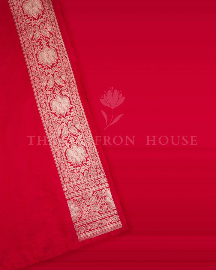 Crimson Red Handwoven Katan Banarasi Saree with Meenakari Work - TSH250523