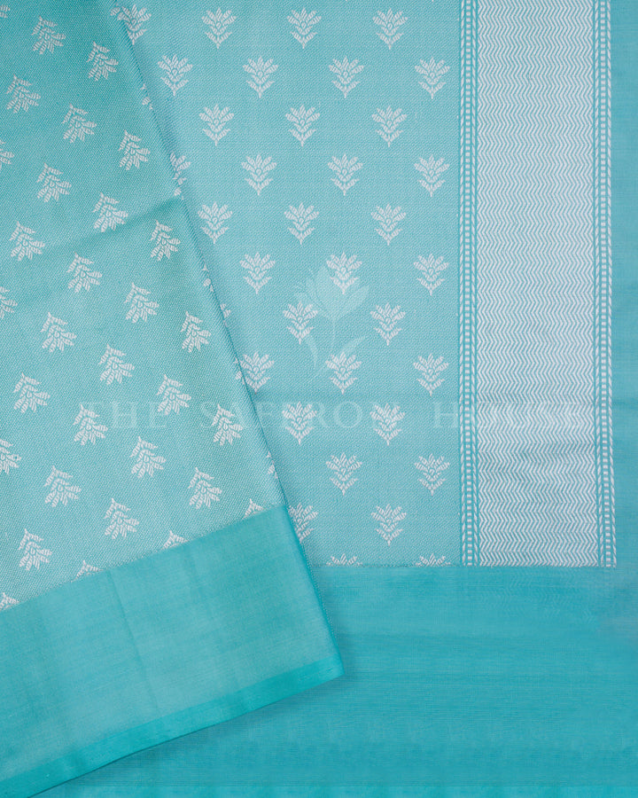 Seafoam Blue Handwoven Katan Silk Banarasi Saree with Meenakari Work- TSH250577