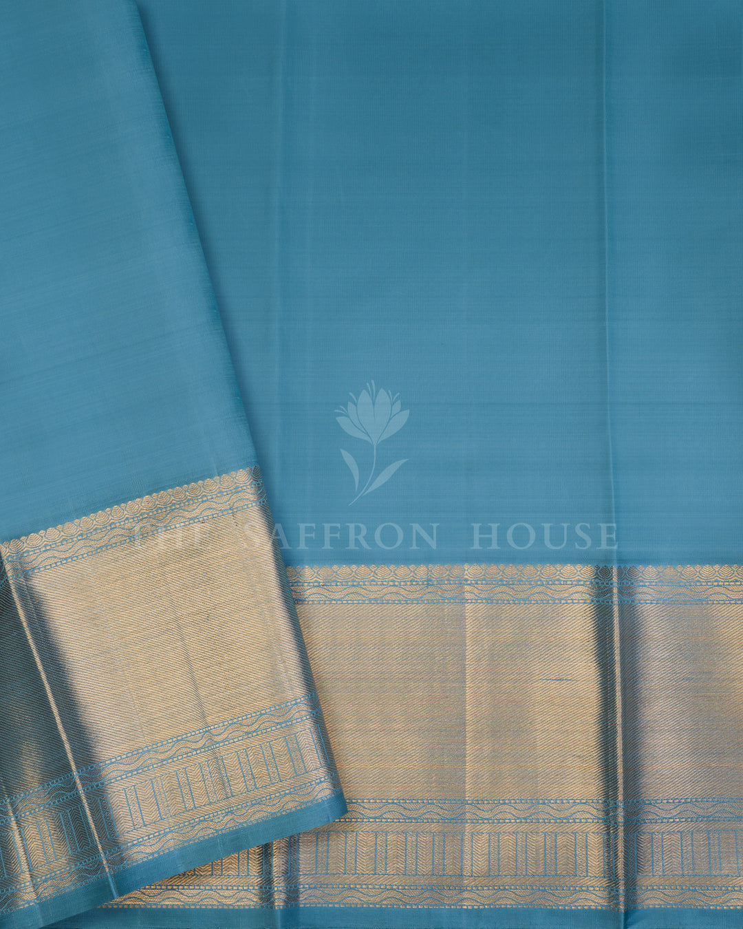 Creamy Beige And Teal Blue Handwoven Kanjivaram Silk Saree - TSH250003