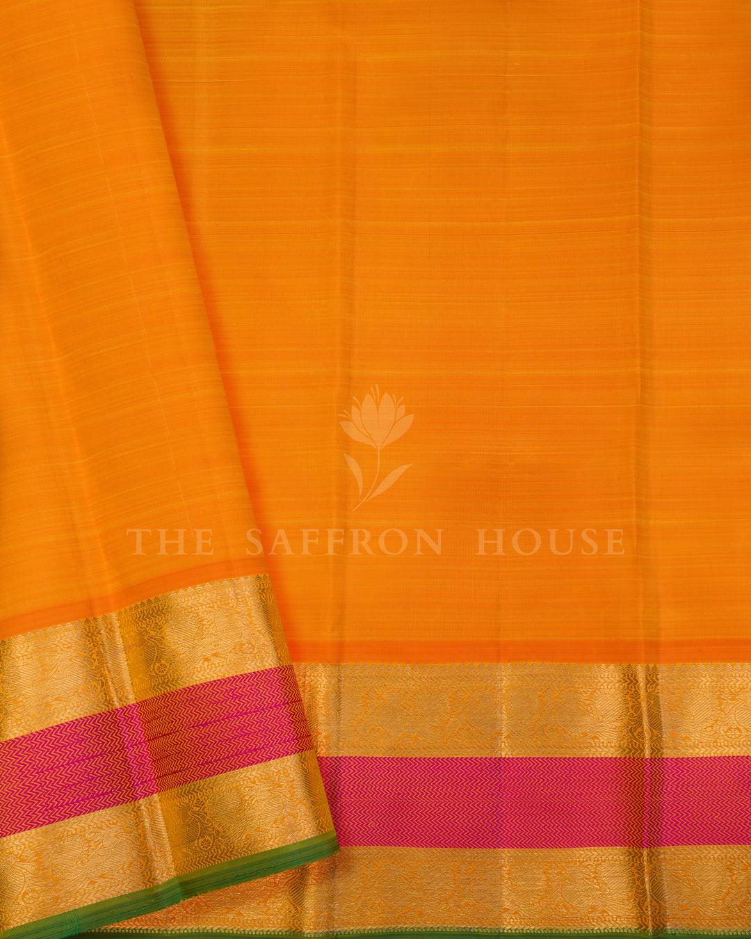 Royal Blue, Turmeric Yellow And Pink Handwoven Kanjivaram Silk Saree - TSH250047