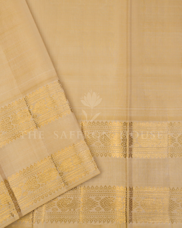 Orange And Ivory Handwoven Rettapet Kanjivaram Silk Saree - TSH250074