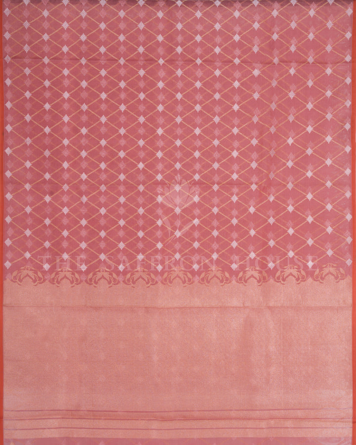 Dusty Rose Handwoven Cotton Silk Kora Banarasi Saree - TSH250551