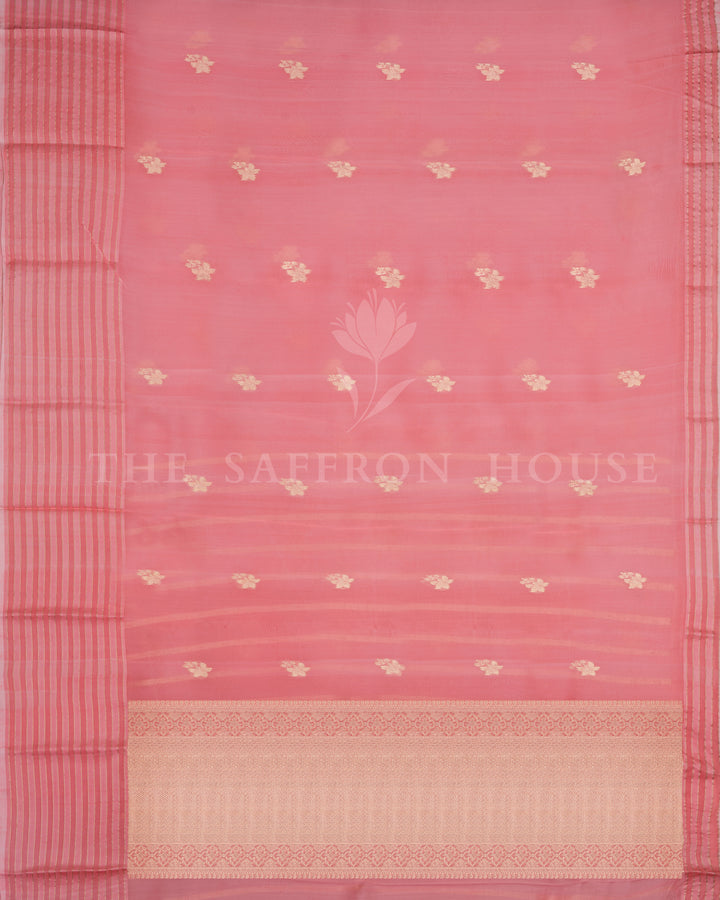 Pastel Pink Handwoven Kora Banarasi Saree with Meenakari Work - TSH000039