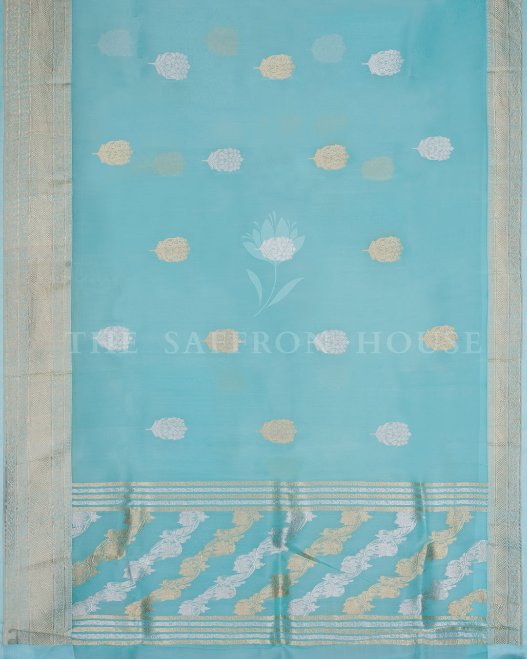 Icy Blue Handwoven Kora Banarasi Saree - TSH000043