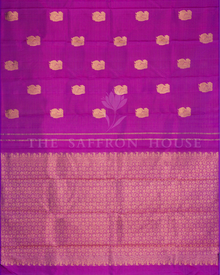 Violet And Rani Pink Handwoven Vairaoosi Pure Zari Kanjivaram Silk Saree - TSH806