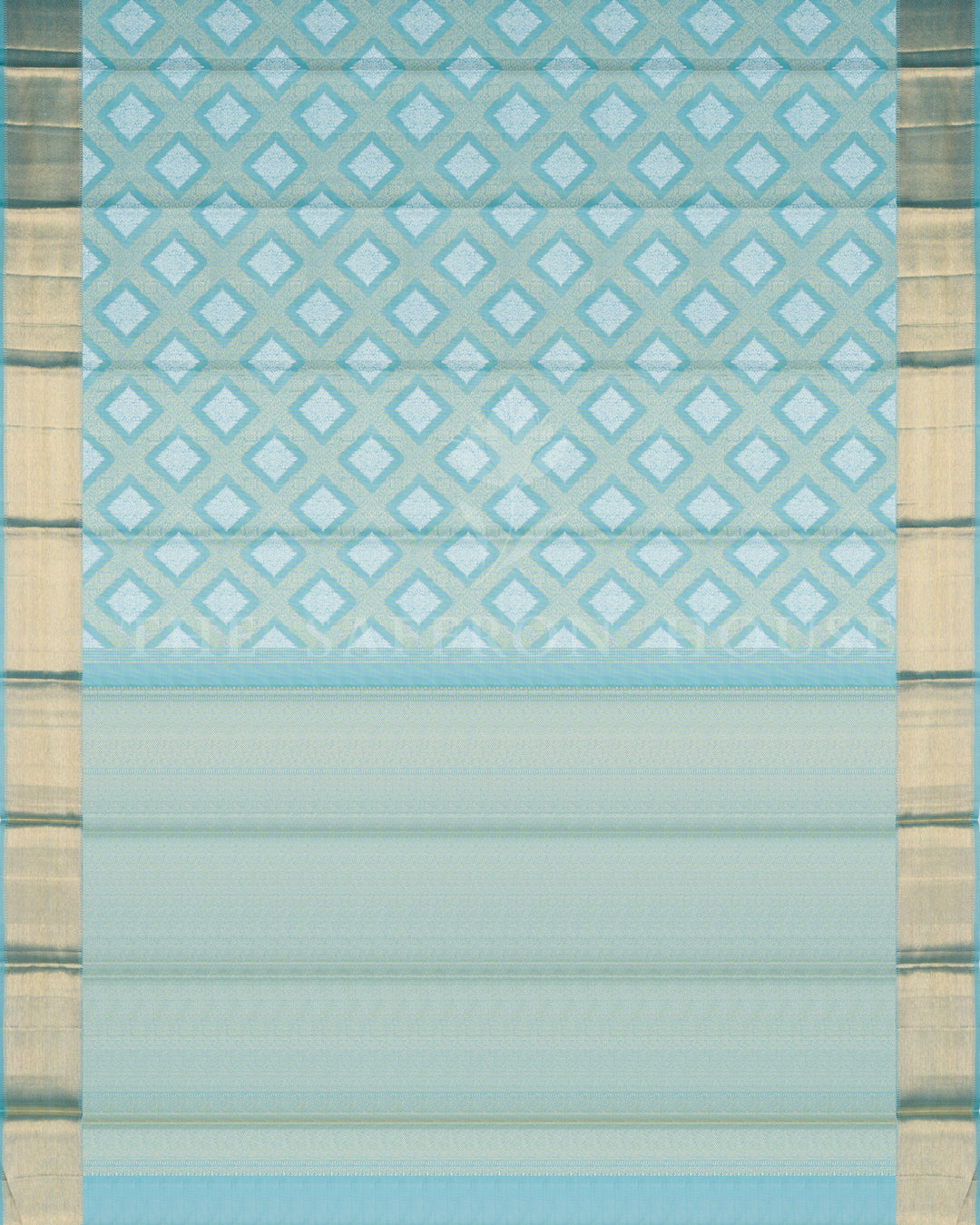 Pure Zari Kora Kanchivaram Saree in Powder Blue with Gold Border - TSH250020