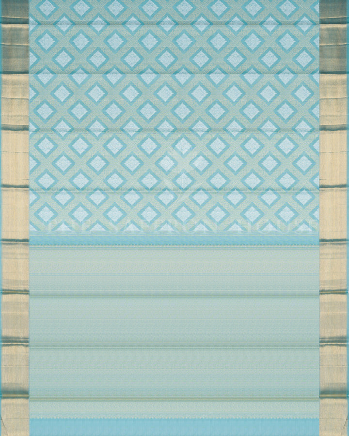 Pure Zari Kora Kanchivaram Saree in Powder Blue with Gold Border - TSH250020