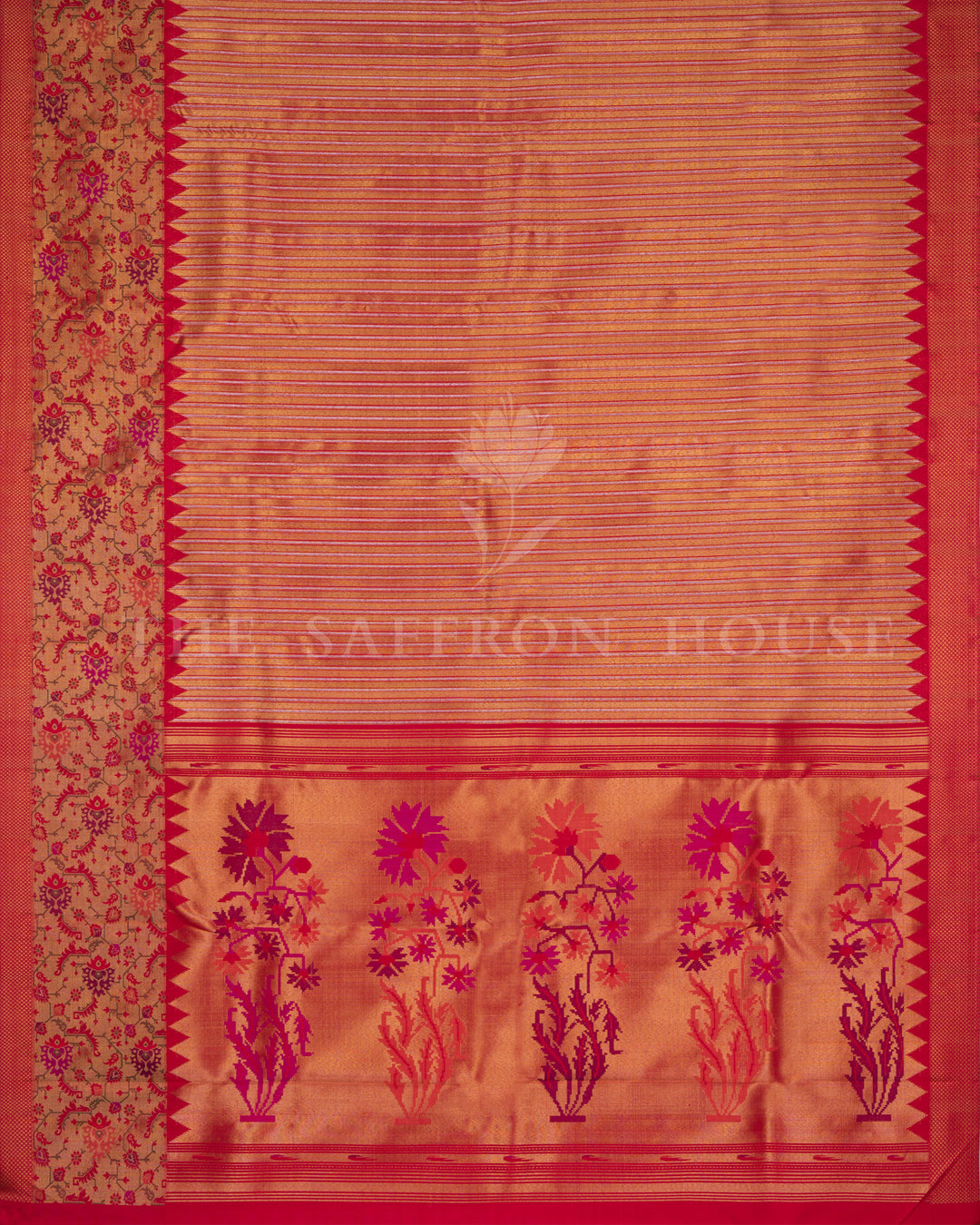 Chilli Red Handwoven Kanjivaram Silk Saree With Paithani Border - TSH250172