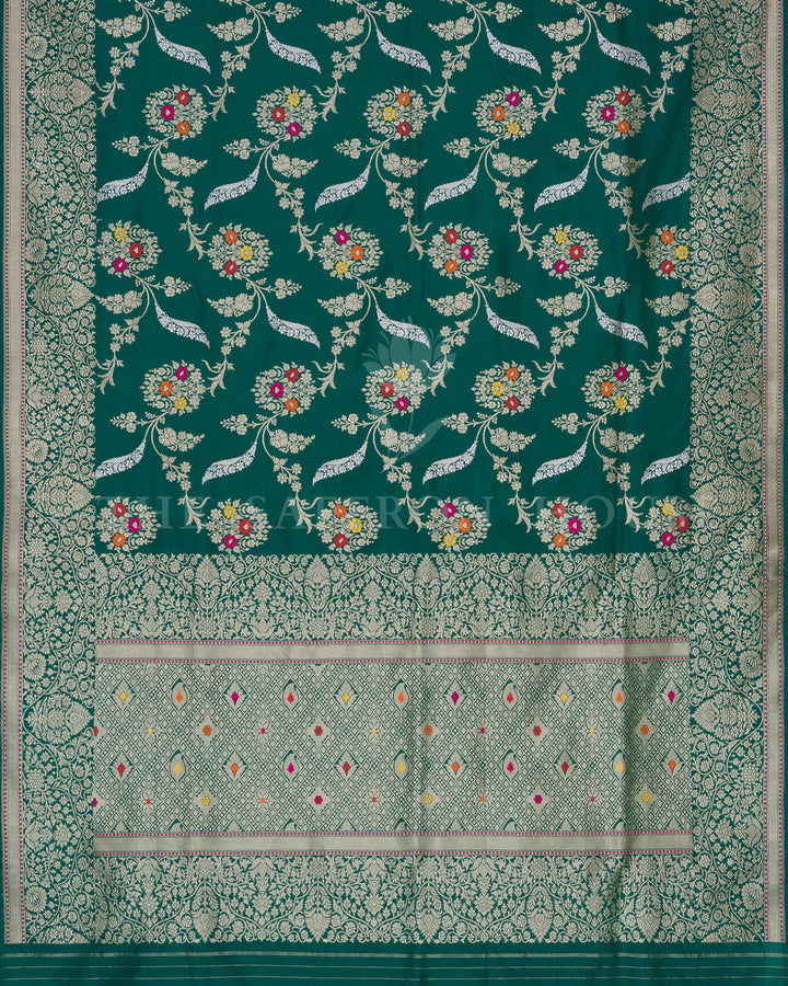 Royal Green Handwoven Katan Banarasi Saree with Meenakari Work – TSH250514