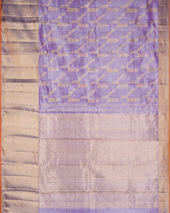 Lavender Handwoven Kanjivaram Silk Tissue Saree with Meenakari Work - TSH250087