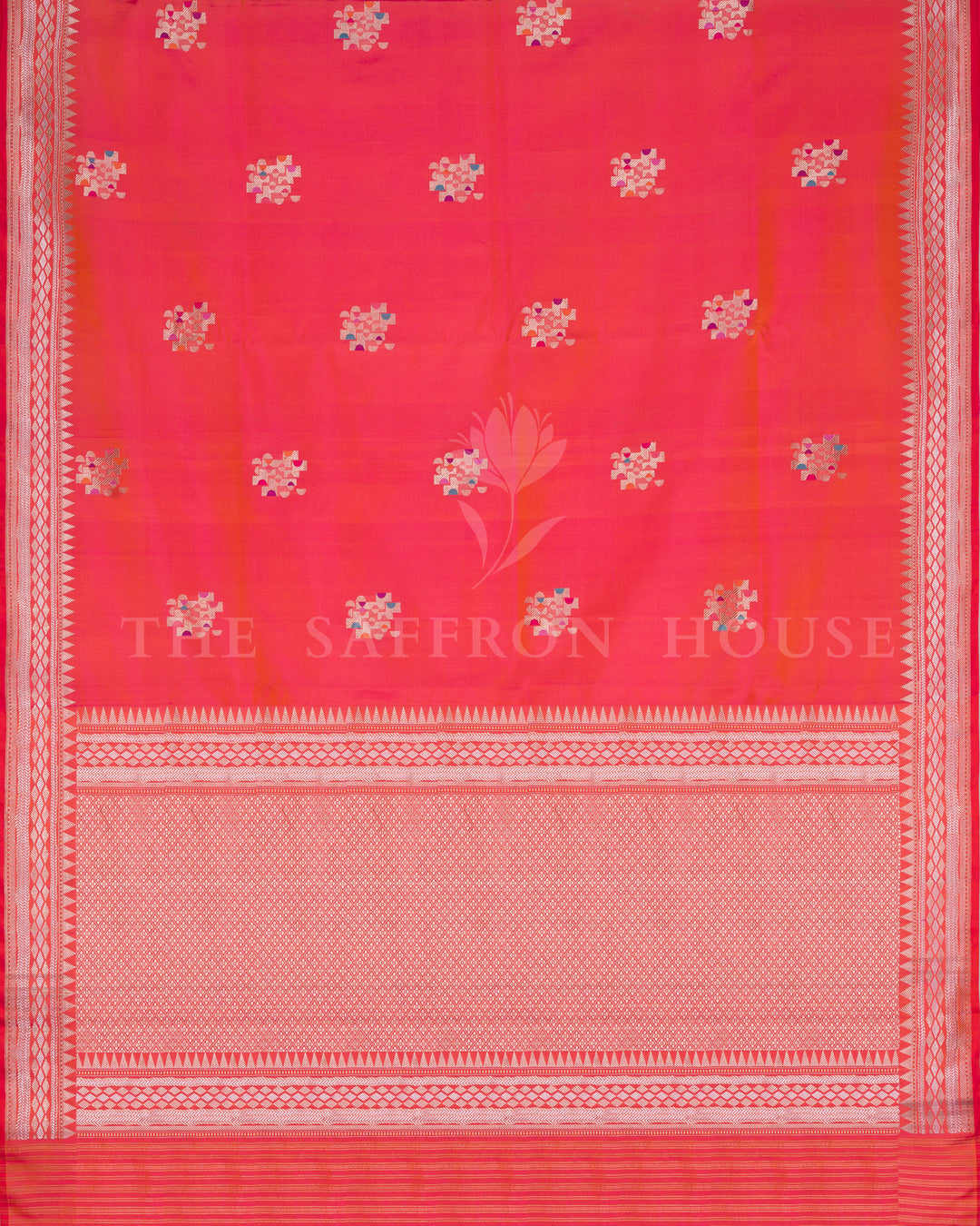 Vermilion Red Handwoven Mashru Banarasi Saree with Meenakari Work - TSH250515