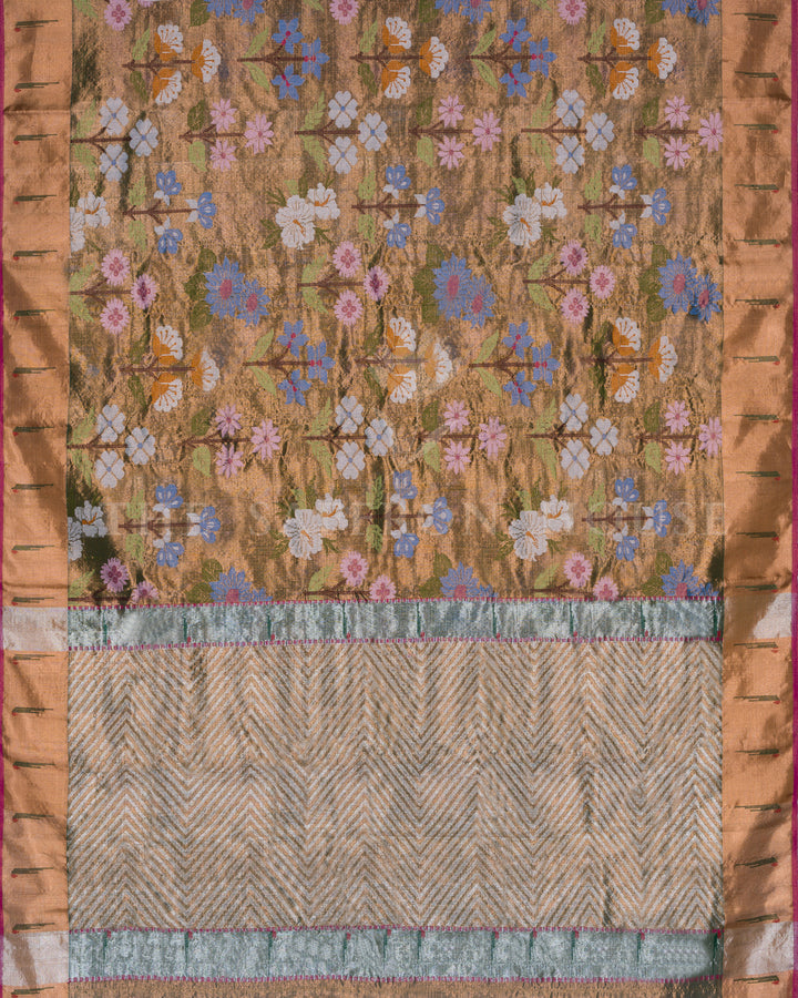 Ochre And Magenta Handwoven Pure Zari Kota Doria Saree - TSH126