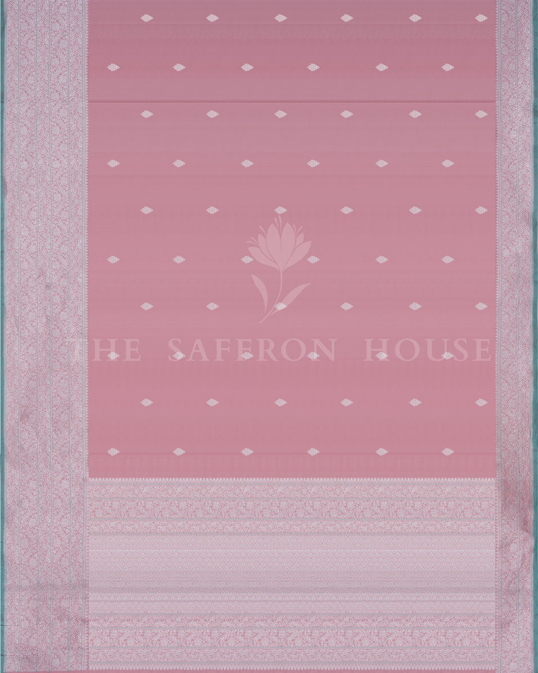 Rose Pink And Mint Handwoven Ek-Tar Banarasi Saree - TSH250362