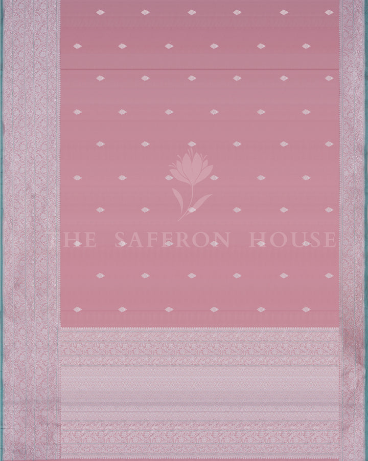 Rose Pink And Mint Handwoven Ek-Tar Banarasi Saree - TSH250362
