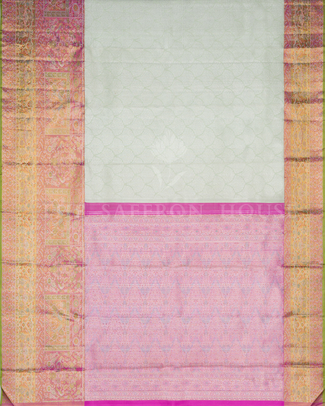 Pistachio Green Handwoven Jamdani Kanjivaram Silk Saree with Meenakari Work - TSH250088
