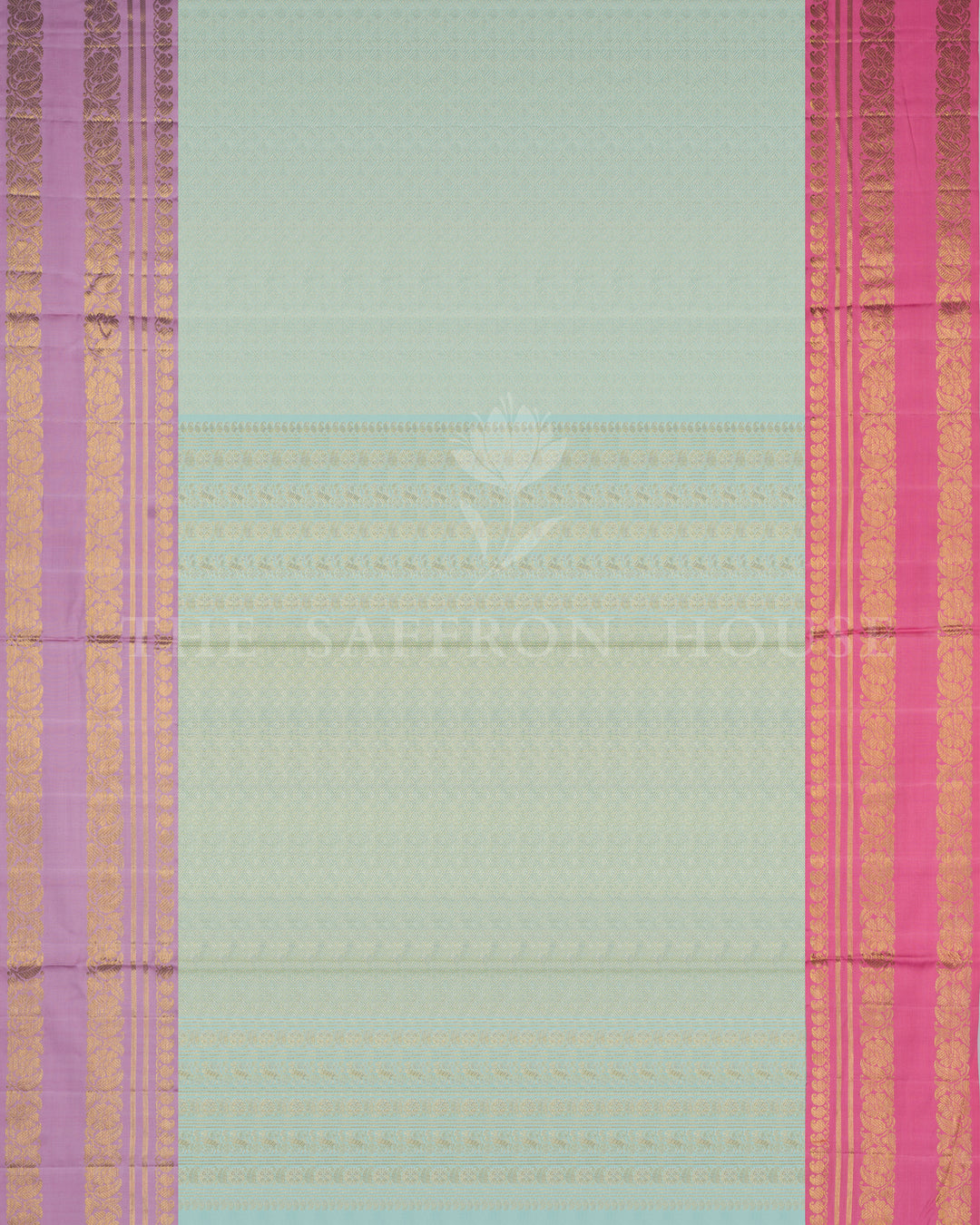 Mint Handwoven Pure Silk Kanjivaram Saree with Ganga Jamuna Border - TSH250131