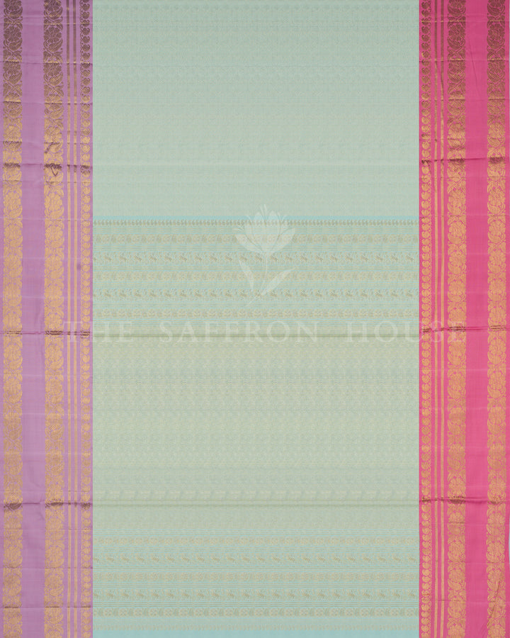 Mint Handwoven Pure Silk Kanjivaram Saree with Ganga Jamuna Border - TSH250131