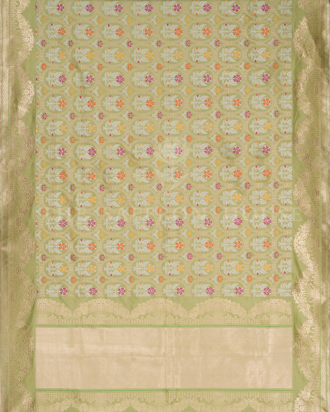 Pistachio Green Handwoven Pure Zari Katan Banarasi Saree with Meenakari Work - TSH250375