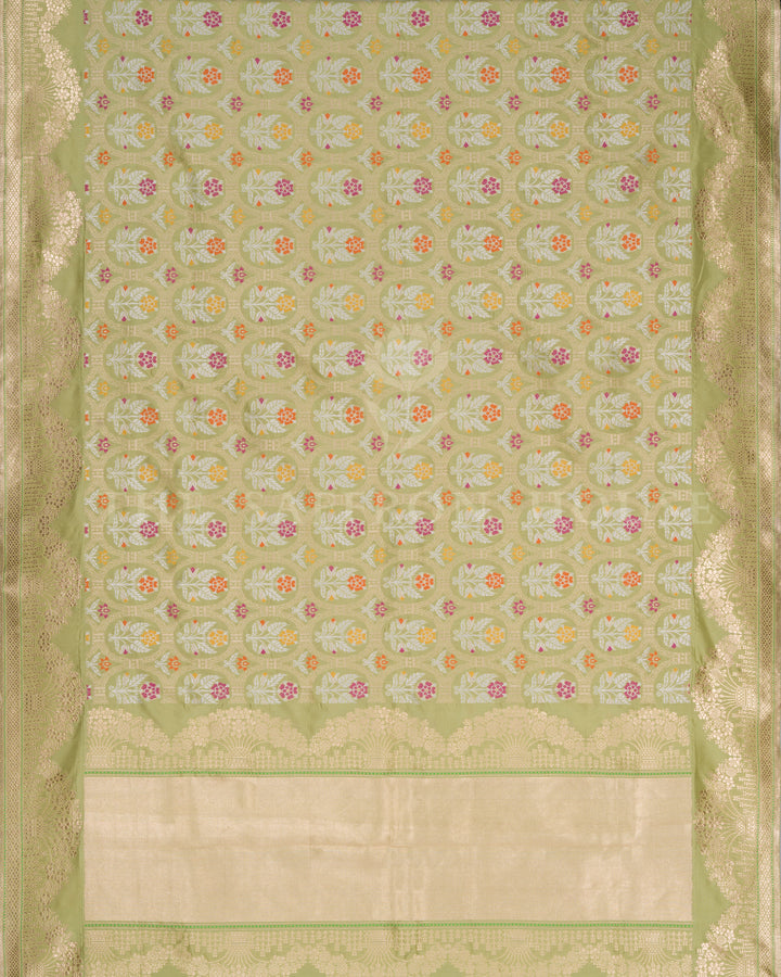 Pistachio Green Handwoven Pure Zari Katan Banarasi Saree with Meenakari Work - TSH250375