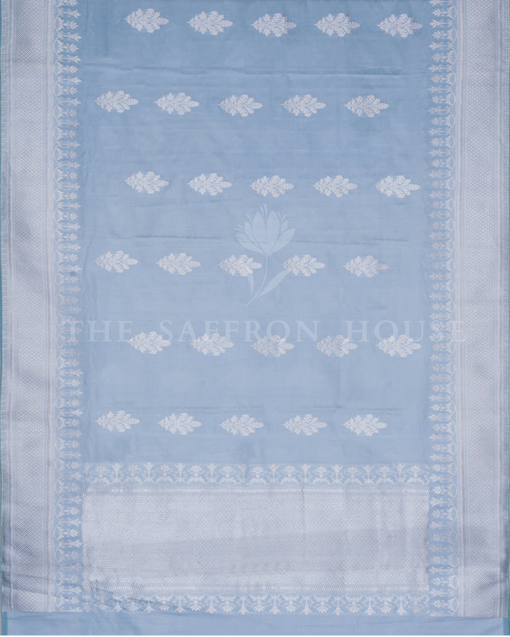 Sky Blue Handwoven Mashru Banarasi Saree - TSH250355