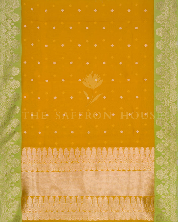 Marigold with Lime Handwoven Kora Banarasi Saree - TSH250510