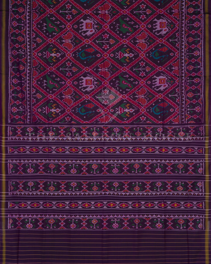Aubergine Handwoven Rajkot Single Ikat Patola Saree - TSH6014