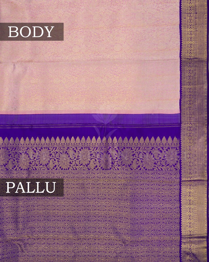 Pastel Pink And Dark Violet Handwoven Kanjivaram Silk Saree - TSH124