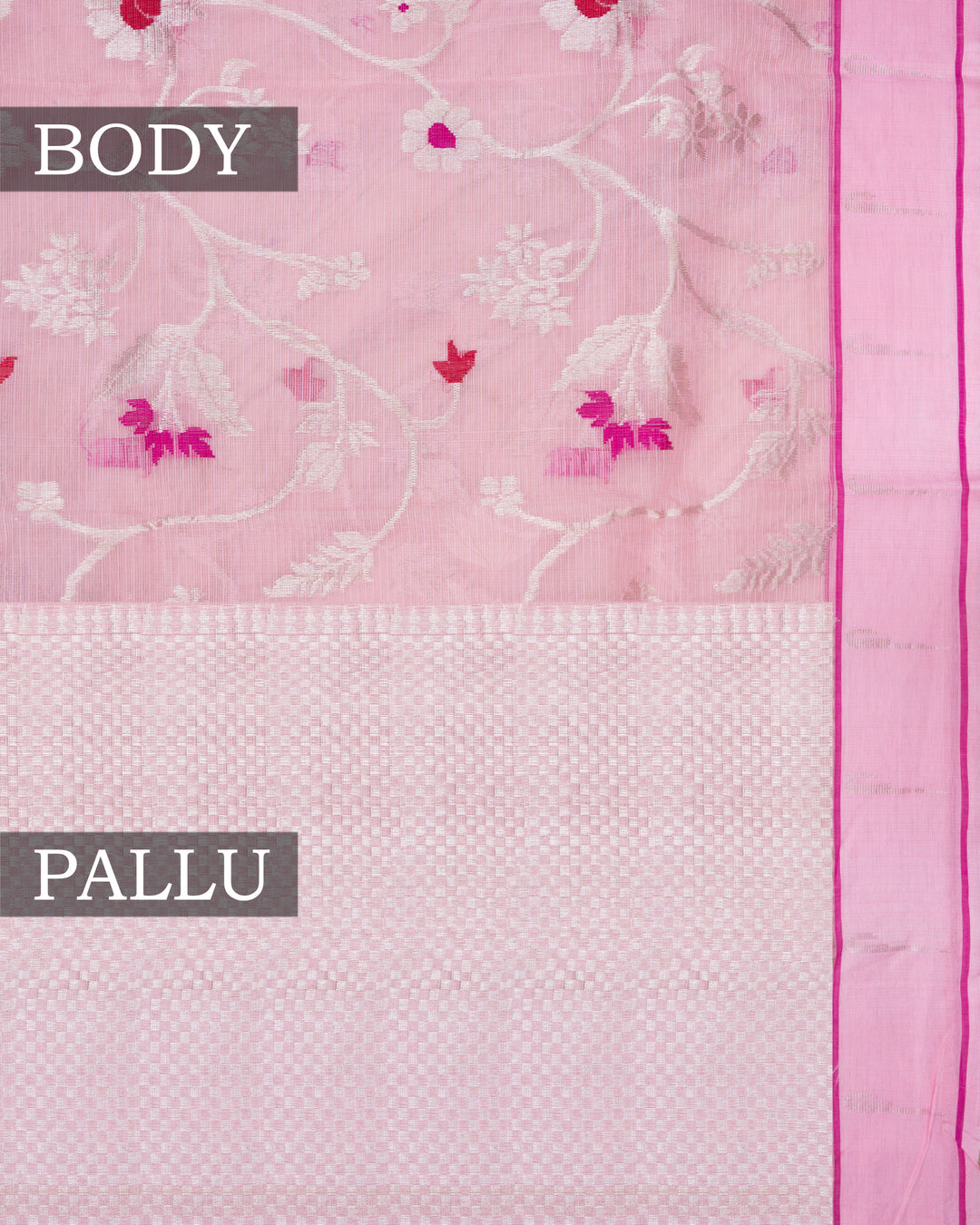 Baby Pink Handwoven Pure Zari Kota Saree - TSH5074