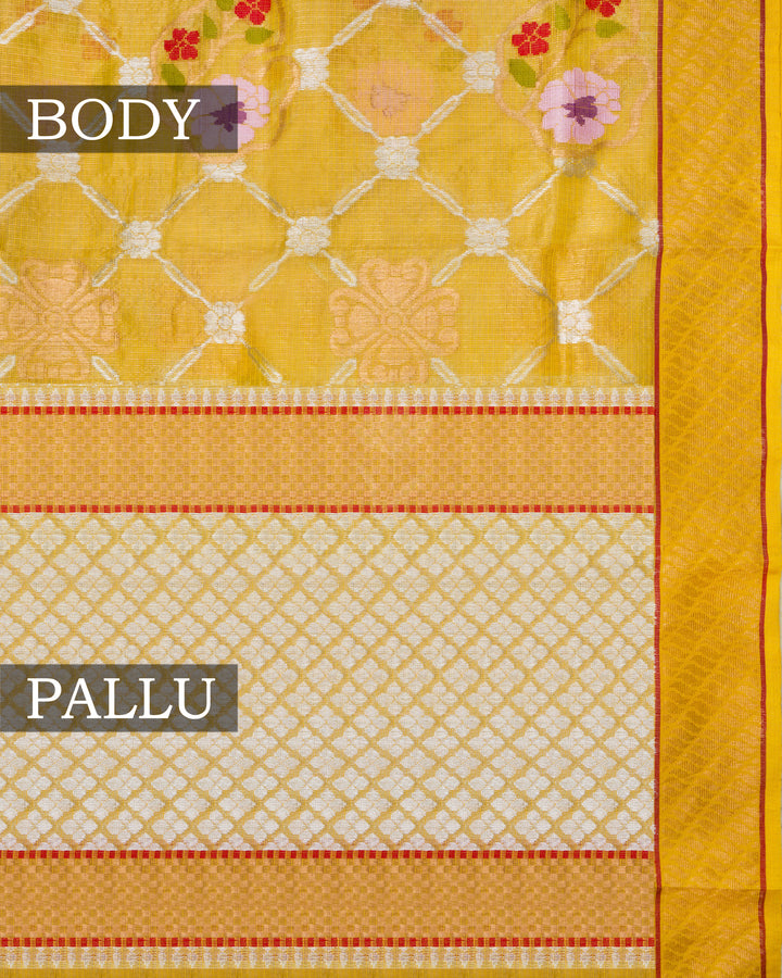 Mustard Yellow Handwoven Pure Zari Kota Saree - TSH2506007