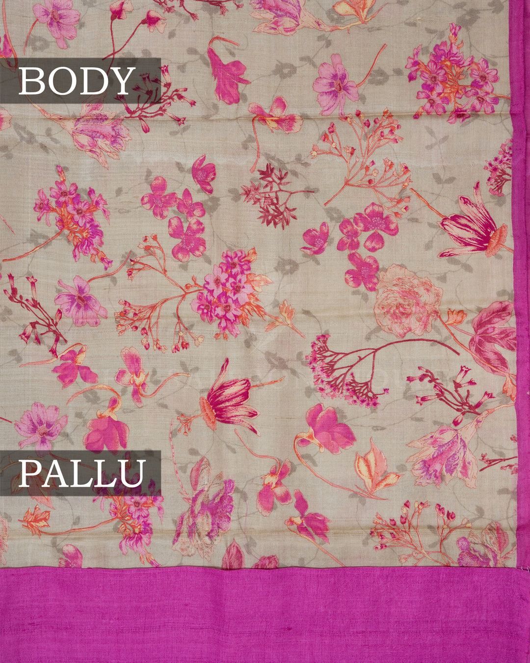 Beige Printed Tussar Silk Saree - TSH8460080