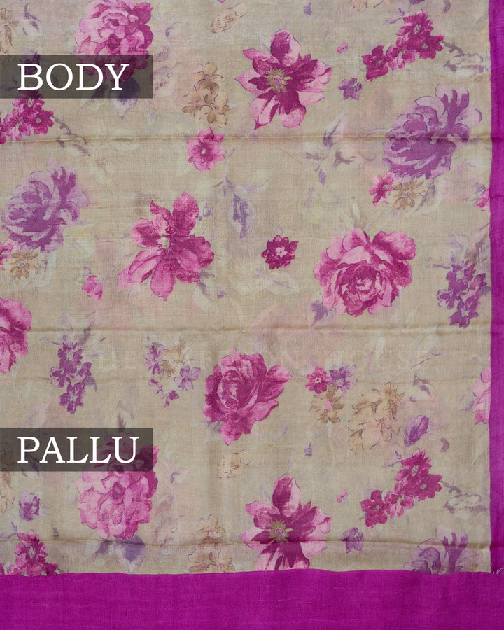 Beige Printed Tussar Silk Saree - TSH8460082