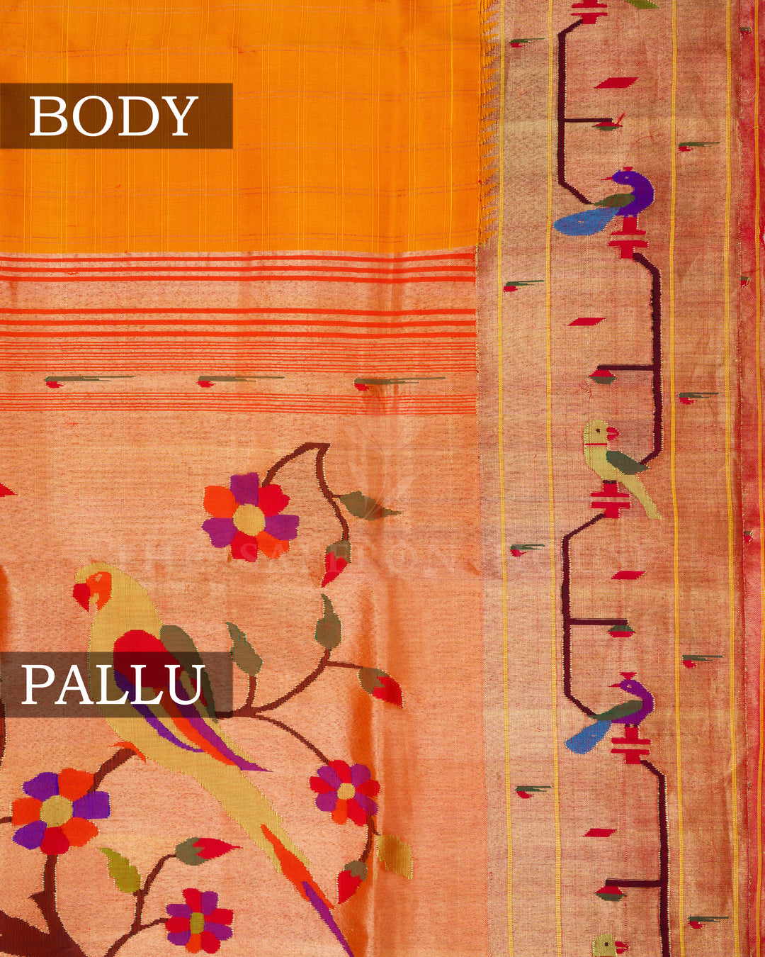 Yellowish Orange Handwoven Paithani Saree - TSH250279