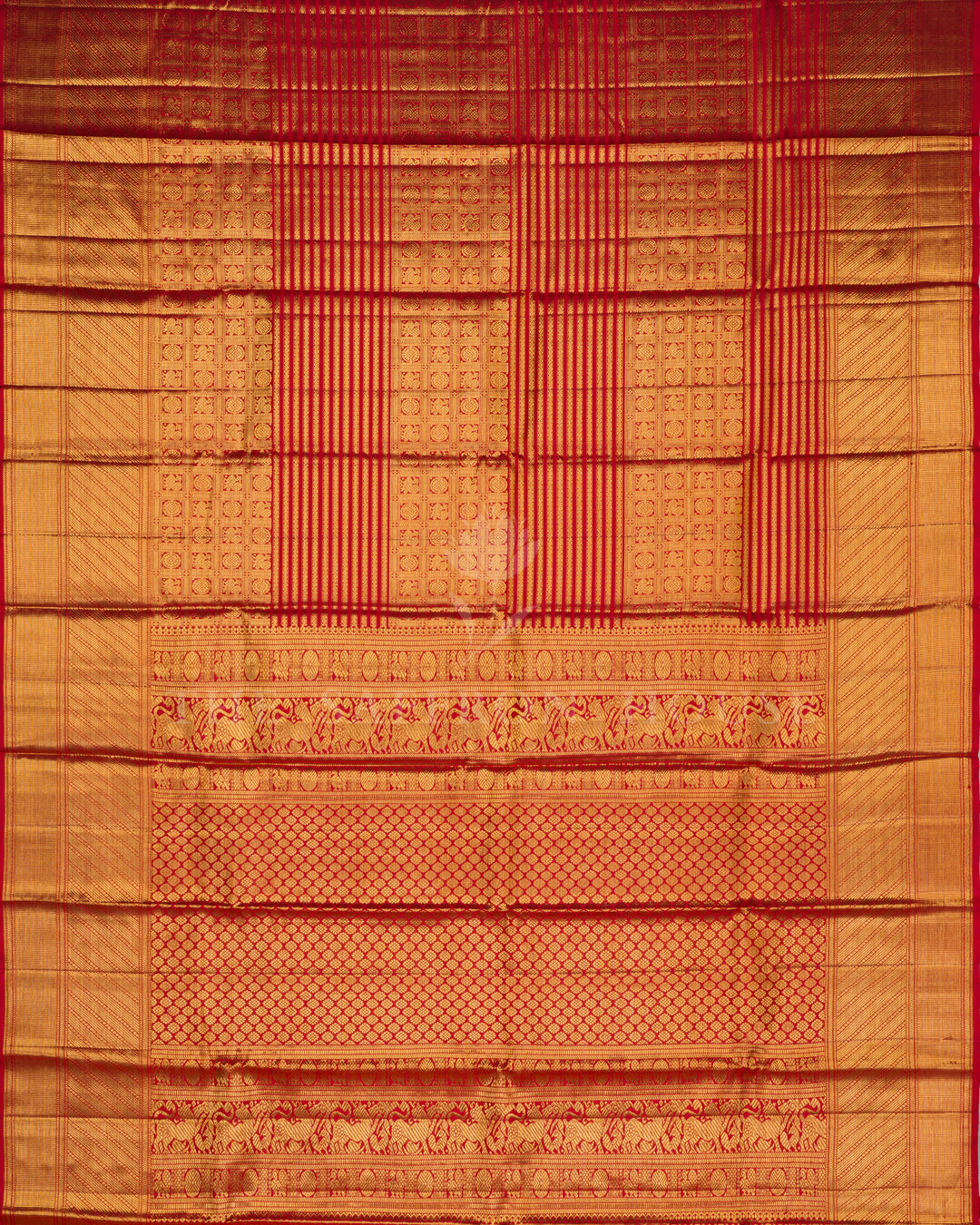Handloom Bridal Kanjivaram Silk Saree in Vermilion Red  - TSH250107