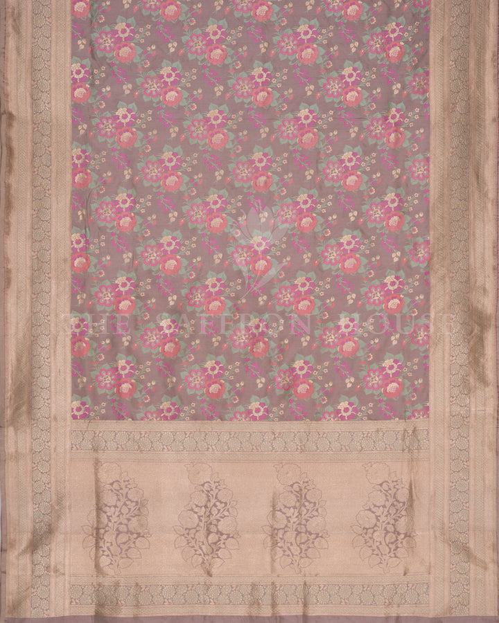 Dusty Mauve Handwoven Katan Silk Banarasi Saree - TSH250559