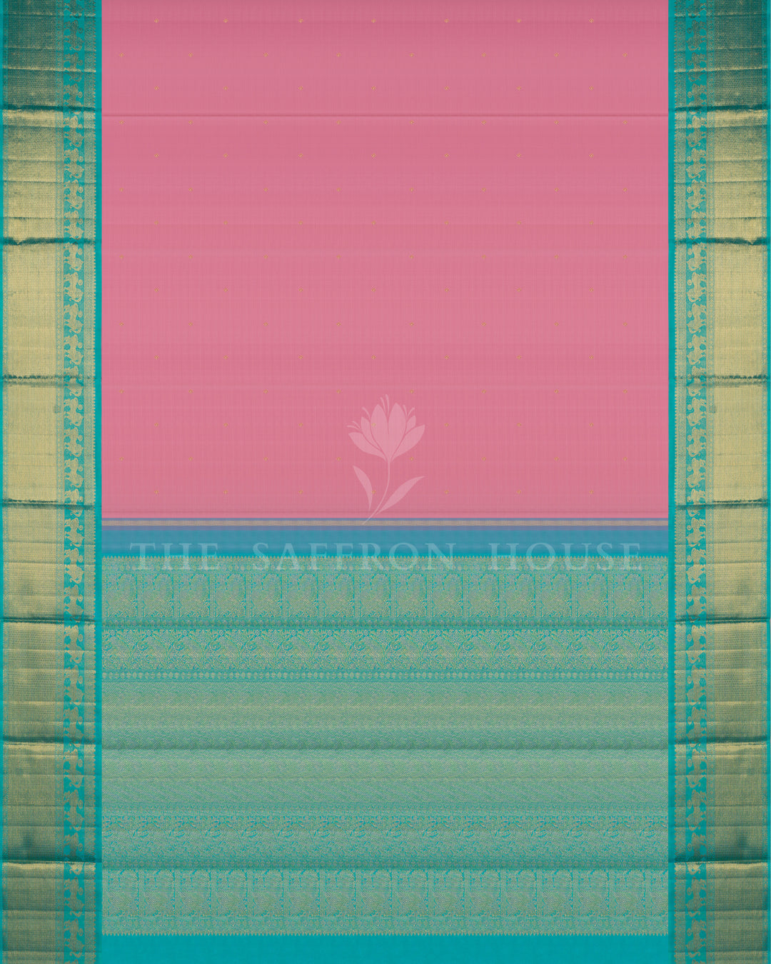 Baby Pink and Turquoise Blue Handwoven Kanjivaram Silk Saree - TSH250030