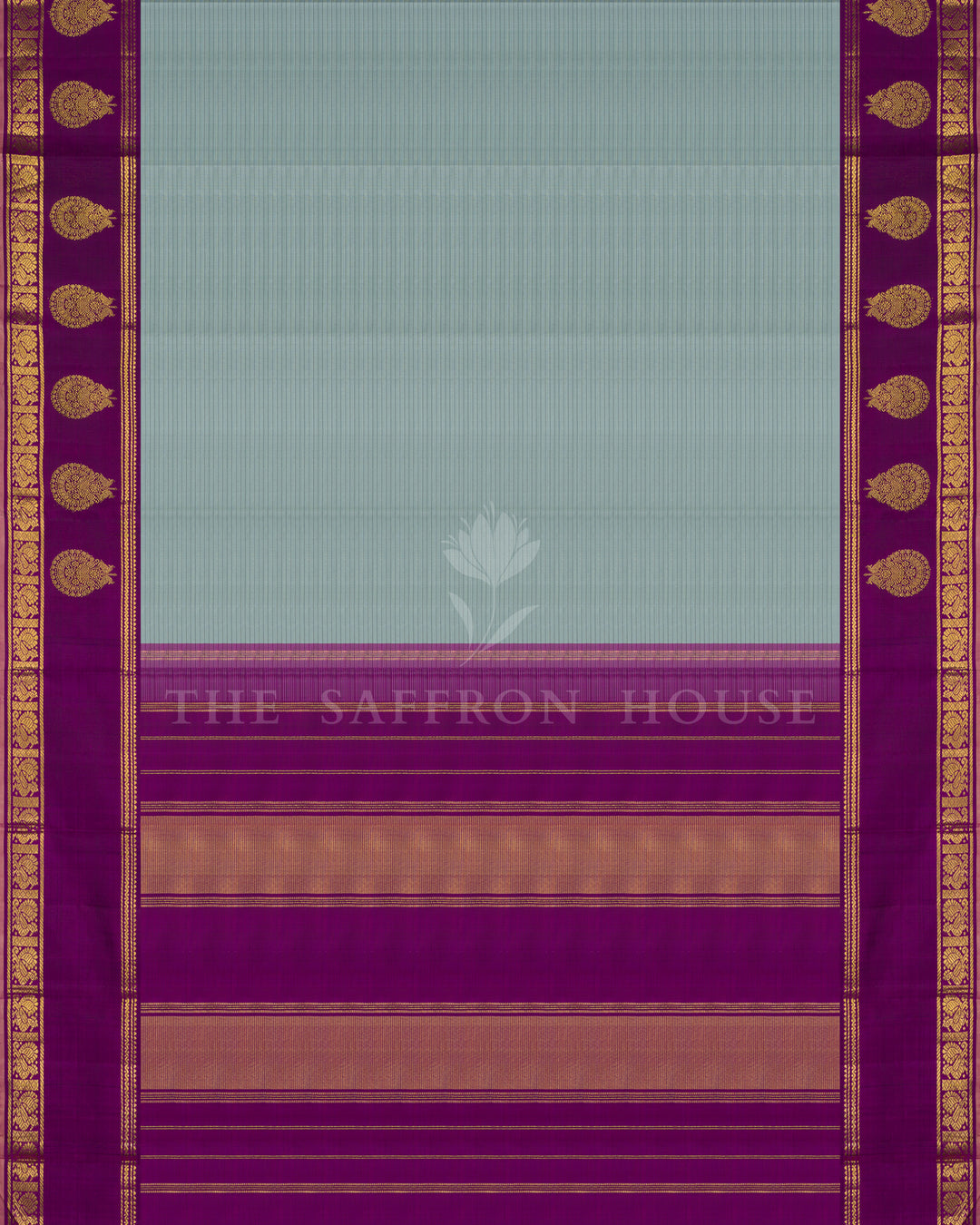 Powder Blue And Magenta Handwoven Kanjivaram Silk Saree - TSH250028