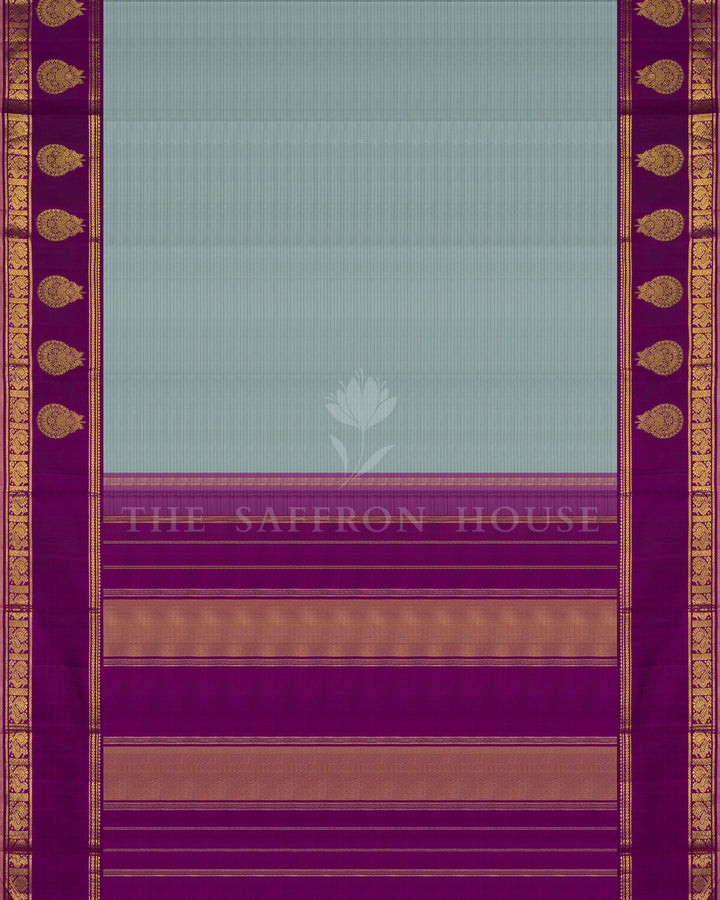Powder Blue And Magenta Handwoven Kanjivaram Silk Saree - TSH250028