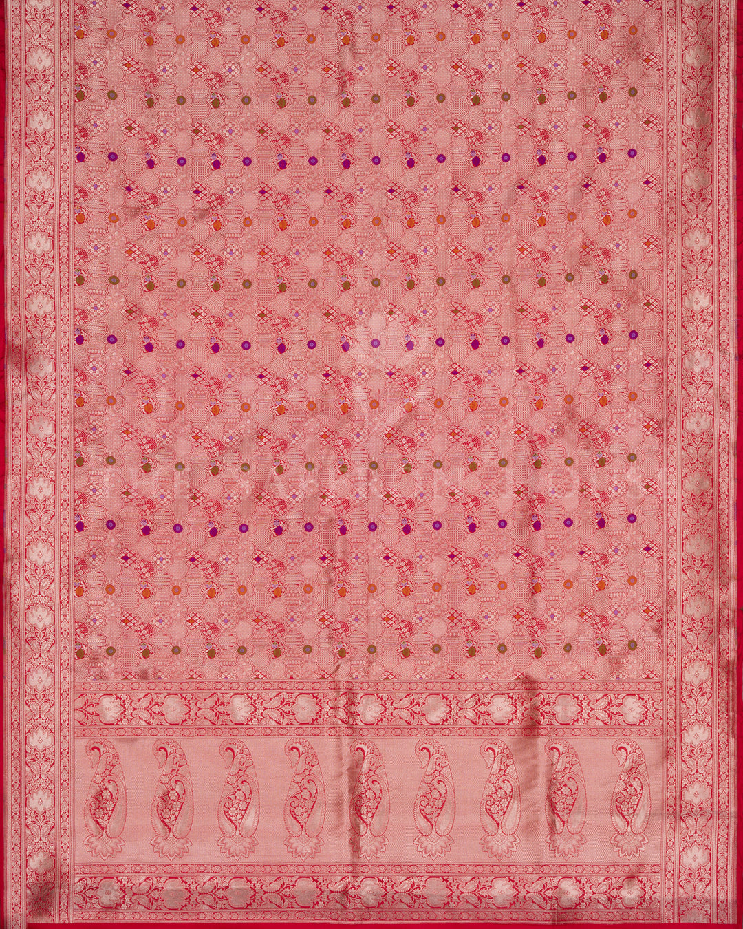 Crimson Red Handwoven Katan Banarasi Saree with Meenakari Work - TSH250523